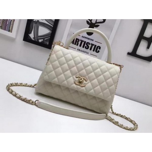 Geantă Chanel Classic cu mâner superior, piele de oaie Offwhite A92991 aurie
