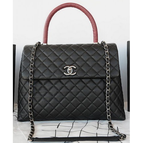 Geantă Chanel Classic cu mâner superior, model original Cannage A92993, neagră