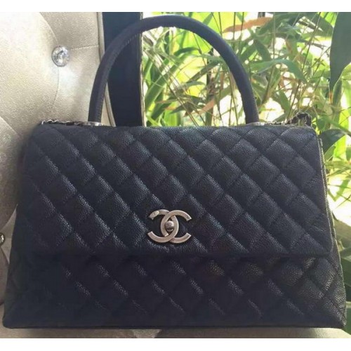 Geantă Chanel Classic cu mâner superior, model original Cannage A95168, neagră