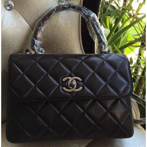 Geantă Chanel Classic cu mâner superior, piele de oaie originală A92236 neagră