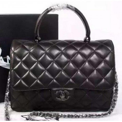 Geantă Chanel Classic cu mâner superior, piele de oaie originală A92238 neagră
