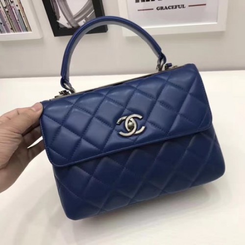 Geantă Chanel Classic cu mâner superior, piele de oaie originală A92991 Royal