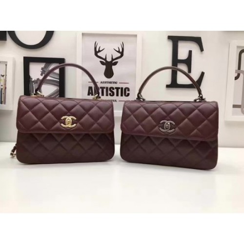 Geantă Chanel Classic Top Handle din piele de oaie originală A92991 Vișiniu