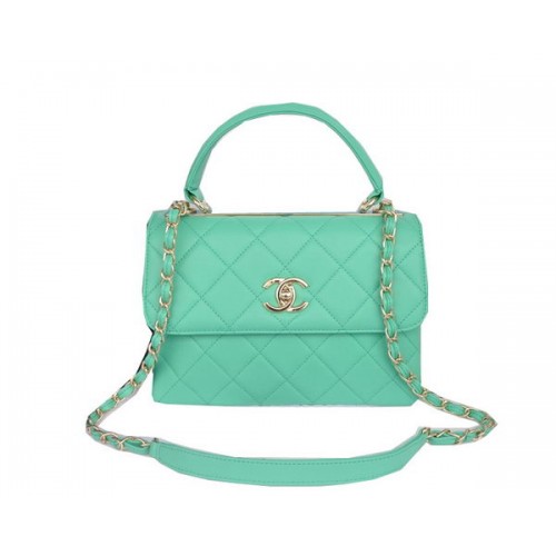 Geantă Chanel Classic cu mâner superior, piele de oaie originală CHA92236 verde