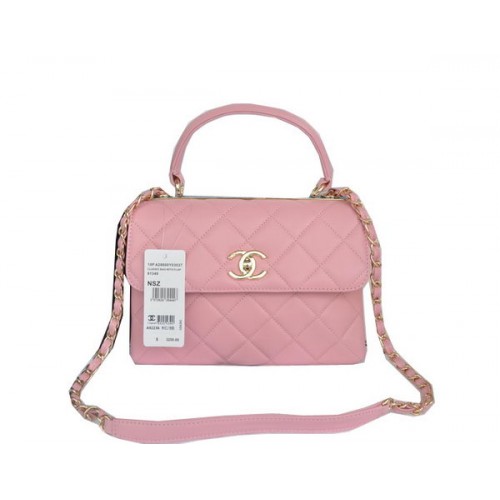 Geantă Chanel Classic cu mâner superior, piele de oaie originală CHA92236 roz