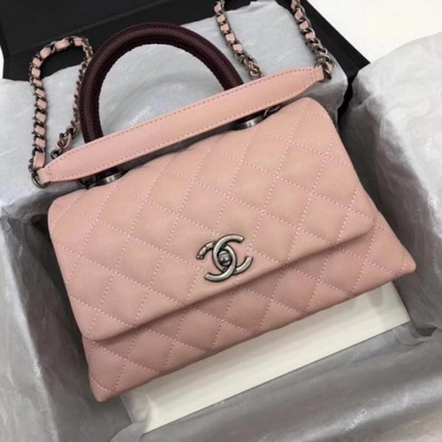 Geantă Chanel Classic cu mâner superior, model Cannage roz A92290, roșie