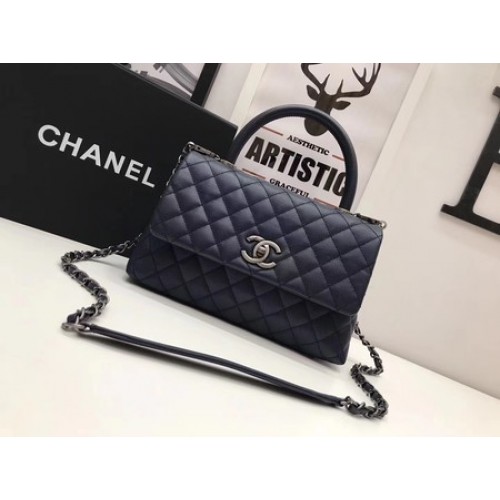 Geantă Chanel Classic cu mâner superior Royal Original din piele A92991 argintie