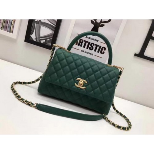 Geantă Chanel Classic cu mâner superior din piele de oaie A92991 Verde