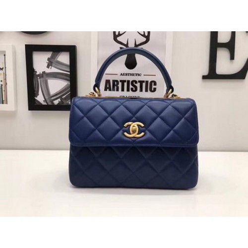 Geantă Chanel Classic Top Handle din piele de oaie CHA2371 Albastră
