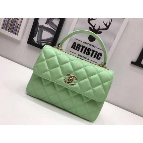 Geantă Chanel Classic Top Handle din piele de oaie CHA2371 Verde