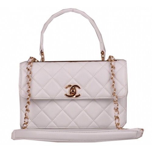 Geantă Chanel Classic cu mâner superior din piele de oaie CHA92236 Alb