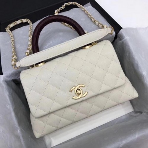 Geantă Chanel Classic cu mâner superior, albă, model Cannage, A92290, vin roșu