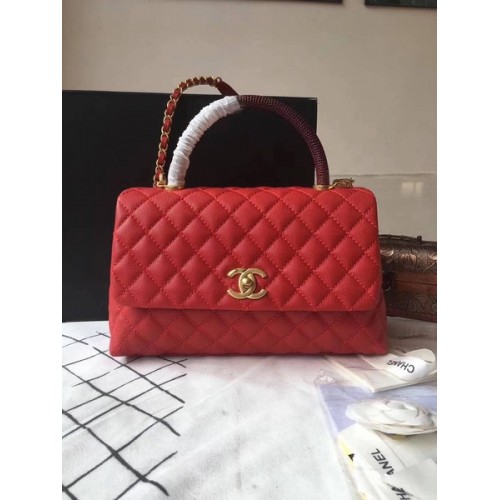 Geantă Chanel Classic Wine cu mâner superior, roșie, din piele originală A92292, aurie