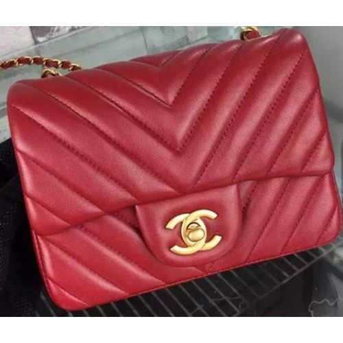 Geantă Chanel Classic mini cu clapă, piele de oaie Chevron A68748 Burgundy