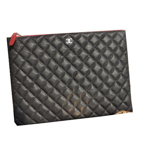 Geantă de mână Chanel, model Cannage, neagră, din piele, A82044, argintie