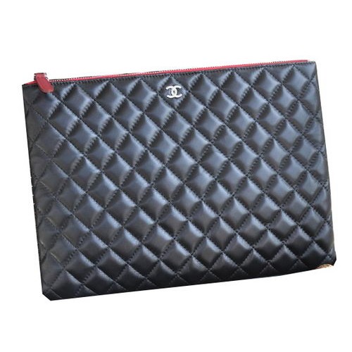 Geantă de mână Chanel din piele neagră A82044 argintie