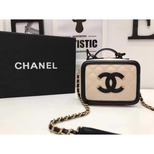 Geantă cosmetică Chanel, model original Cannage A93341, culoare caisă și neagră