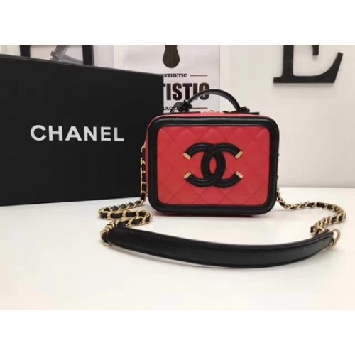 Geantă cosmetică Chanel, model original Cannage A93341, roșie și neagră