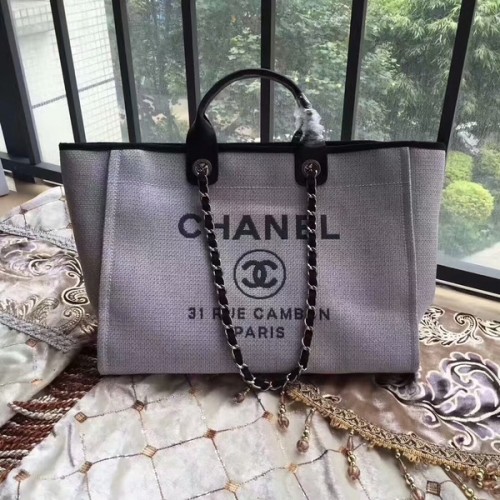 Geantă Chanel Deauville Tote Bag Original Canvas Leather A68047-12