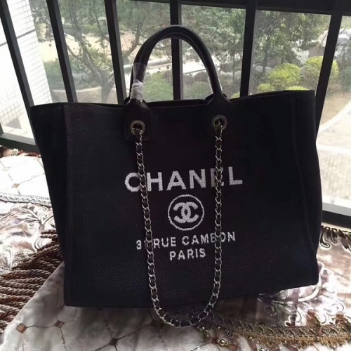 Geantă Chanel Deauville Tote Bag Original Canvas Leather A68047-13