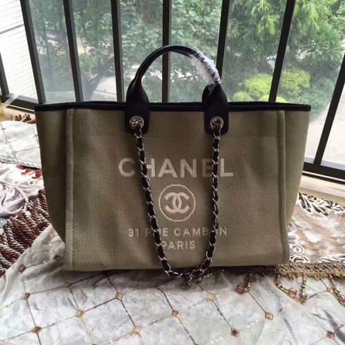 Geantă Chanel Deauville Tote Bag Original Canvas Leather A68047-14