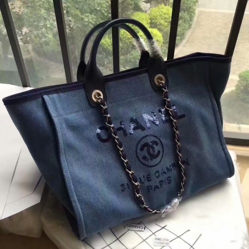 Geantă Chanel Deauville Tote Bag Original Canvas Leather A68047-1