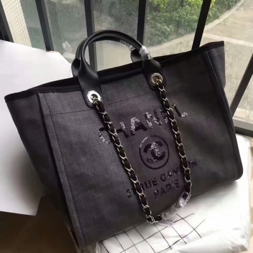 Geantă Chanel Deauville Tote Bag Original Canvas Leather A68047-2