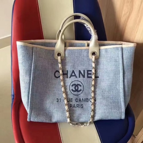 Geantă Chanel Deauville Tote Bag Original Canvas Leather A68047-8