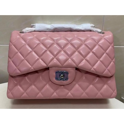 Genți Chanel cu clape duble, piele de oaie originală, roz Jumbo A36097, auriu