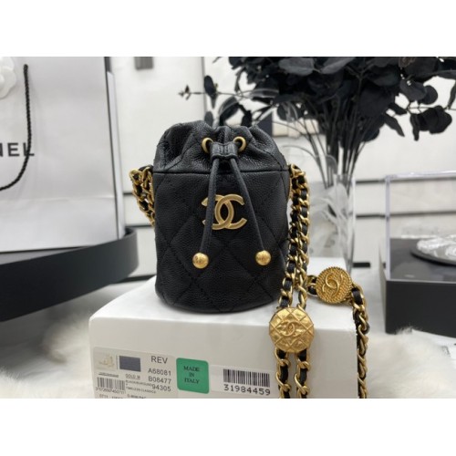 Geantă Chanel cu șnur metalic auriu A68081 neagră