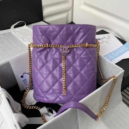 Geantă Chanel cu șnur metalic auriu AS3117 violet