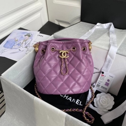 Geantă Chanel din piele de oaie cu șnur AS2057 violet