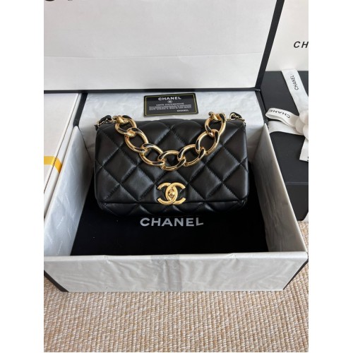 Chanel FLAP BAG Piele de miel, metal auriu AS3366 negru