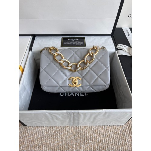 Chanel FLAP BAG Piele de miel Metal auriu AS3366 gri