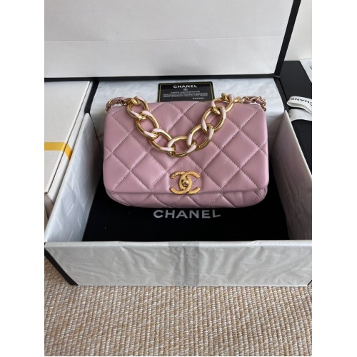 Chanel FLAP BAG Piele de miel Metal auriu AS3366 roz