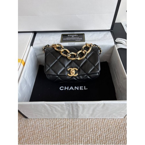 Chanel FLAP BAG Piele de miel, metal auriu AS3375 negru