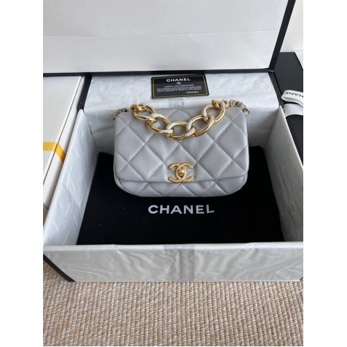 Chanel FLAP BAG Piele de miel Metal auriu AS3375 gri