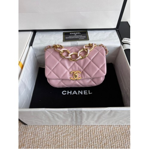 Chanel FLAP BAG Piele de miel, metal auriu AS3375 roz