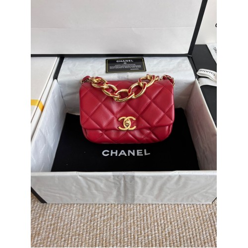 Chanel FLAP BAG Piele de miel Metal auriu AS3375 roșu