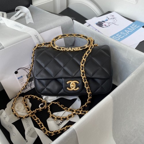 Chanel FLAP BAG Piele de miel, metal auriu AS3451 negru