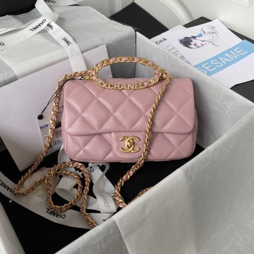 Chanel FLAP BAG Piele de miel Metal auriu AS3451 roz