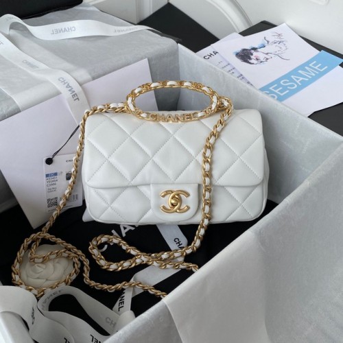 Chanel FLAP BAG Piele de miel, metal auriu AS3451 alb