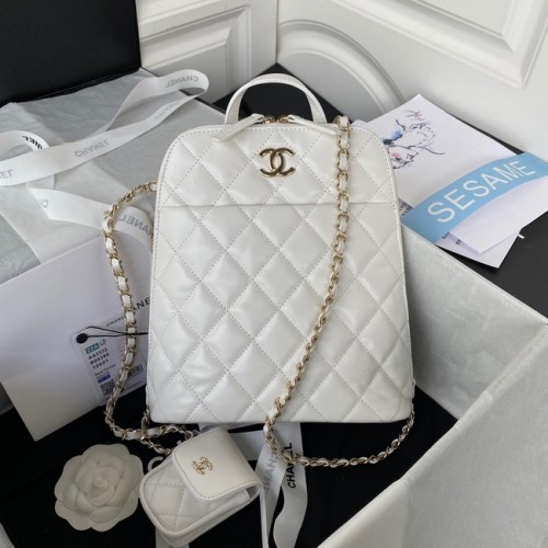Rucsac Chanel Lambskin din metal auriu AS3332 alb