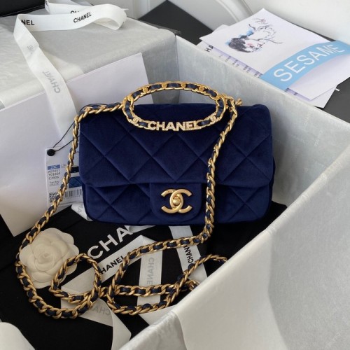 Chanel FLAP BAG Catifea Metal auriu AS3451 albastru