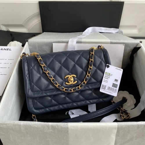 Geantă Chanel Flap din piele de oaie, metal auriu AP1737 bleumarin