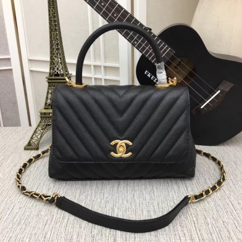 Geantă Chanel Flap cu mâner superior 36620 neagră