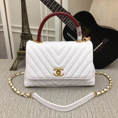 Geantă Chanel Flap cu mâner superior 36620 albă