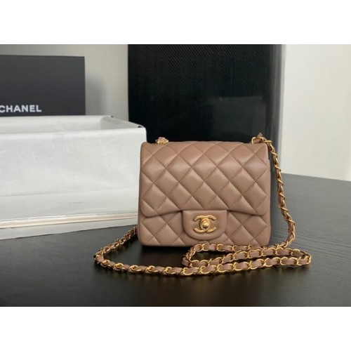 Geantă de umăr Chanel cu clapă din piele de miel AS1115 Taupe