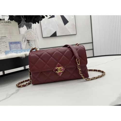 Geantă de umăr Chanel cu clapă din piele de miel AS2557 Burgundy