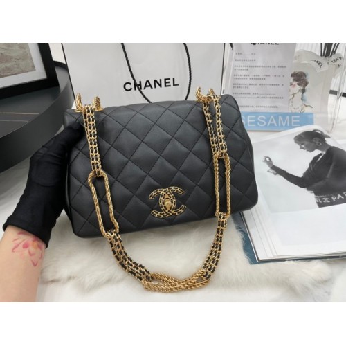 Geantă de umăr Chanel cu clapă din piele de miel AS2976 neagră
